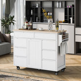 K&K Kitchen Cart with 8 Drawers & Flatware Organizer, White